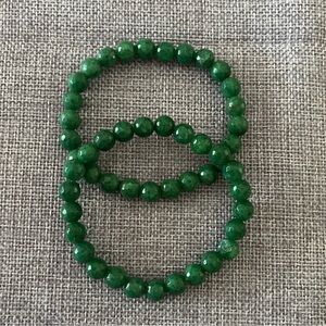 Green Gemstone Beaded Stretch Bracelets Set of 2